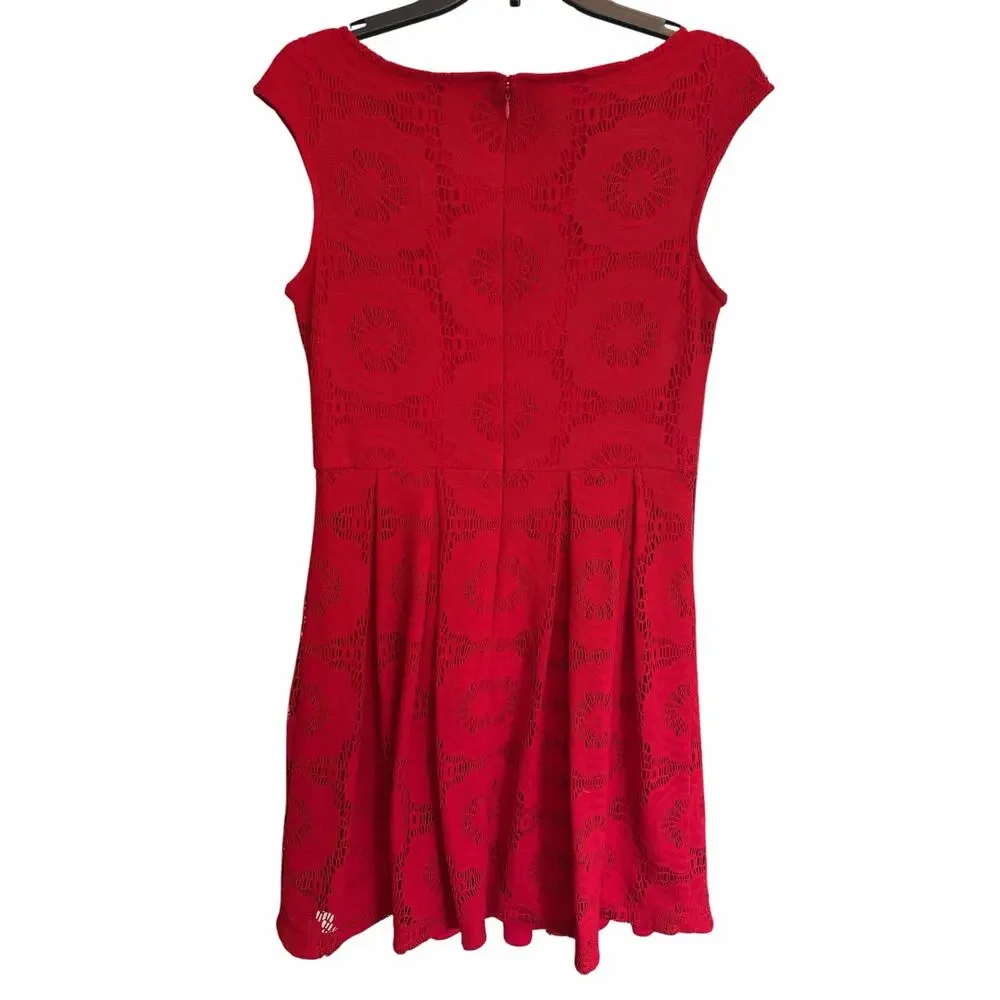 Roz & Ali Red Lace Fit & Flare Dress Size 10 Cap Sleeve Cocktail Party